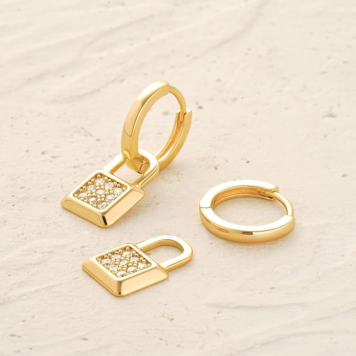 MYEARS Women Earrings Gold Huggie Hoop Dangle Drop 14K Gold Plated Small Simple Hypoallergenic Everyday Jewelry