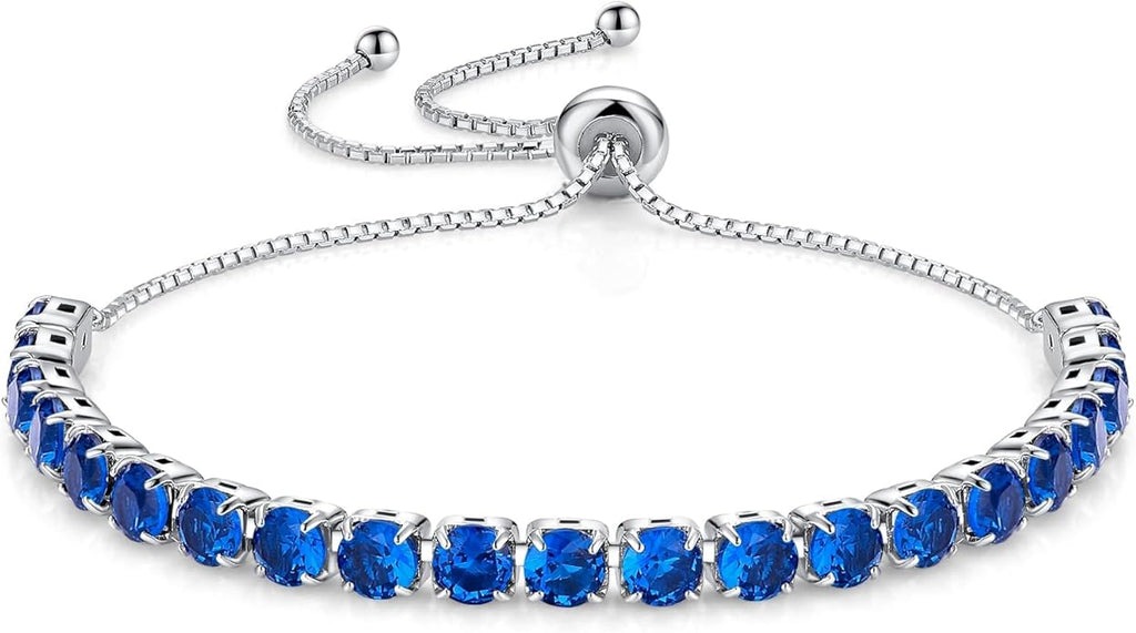 SUNFEEL Birthstone Bracelet Jewelry for Women Sterling Silver with Gold Plated Tennis Bracelet Classic Bolo Adjustable Chain Anniversary Birthday Gifts for Women Mom Wife Her