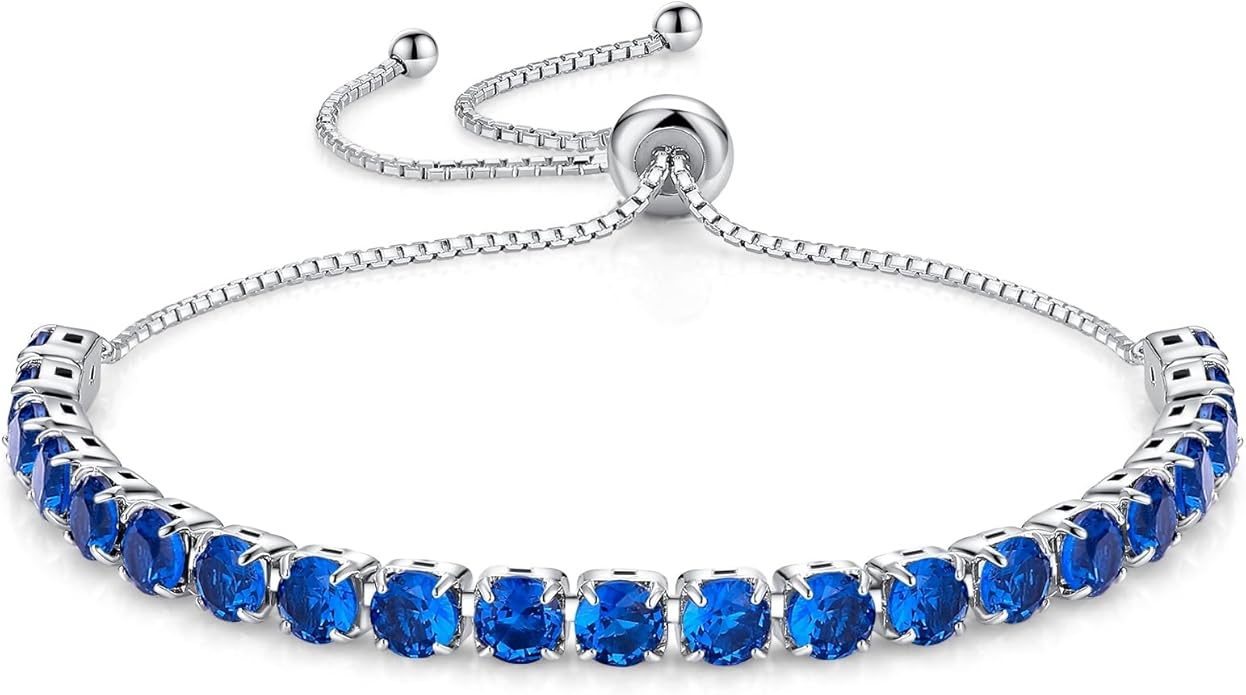 SUNFEEL Birthstone Bracelet Jewelry for Women Sterling Silver with Gold Plated Tennis Bracelet Classic Bolo Adjustable Chain Anniversary Birthday Gifts for Women Mom Wife Her