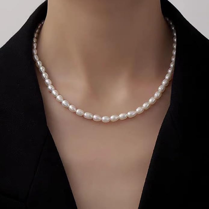 Zeffy Pearl Necklace 4MM/6MM/8MM Dainty Round Imitation Pearl Choker Necklace Wedding Pearl Necklace Delicate Jewelry for Women Simple Bridesmaid Jewelry Gifts
