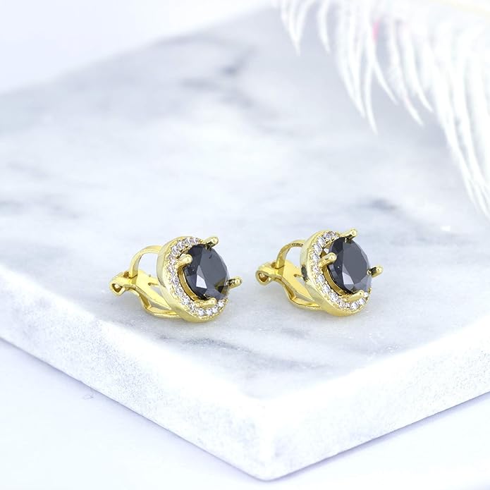 YOQUCOL 8MM Cubic Zirconia Crystal Clip On Stud Earrings Round Non Pierced Earrings for Women