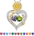 Iefil Valentines Day Gifts for Her - 925 Sterling Silver Sunflower Double Birthstone Necklace for Women, Anniversary Birthday Gifts for Wife, You Are My Sunshine Necklaces, Jewelry for Wife Mom