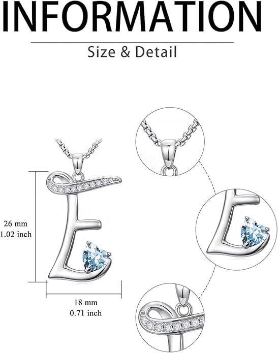 Valentines Day Gifts for Women Alphabet A to Z Initial Birthstone Pendant Necklaces for Women - 18k White Gold Plated Personalized Name Jewelry Valentine Mothers Day Birthday Gifts for Women Her Girlfriend