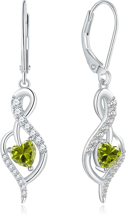 Infinity Heart Dangle Drop Earrings for Women, 925 Sterling Silver Birthstone Leverback Earrings, Birthday Anniversary Valentines Day Jewelry Gifts for Women Mom Her