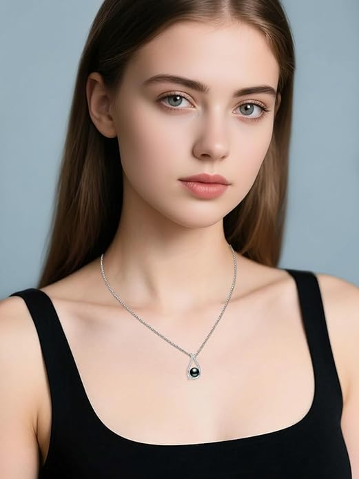 Tahitian Black Pearl 18K White Gold Plated Sterling Silver Heart/Infinity/Four Leaf Clover Pendant Necklace Jewelry Gifts for Women Wife Mom Girlfriend Wedding Birthday Anniversary Christmas