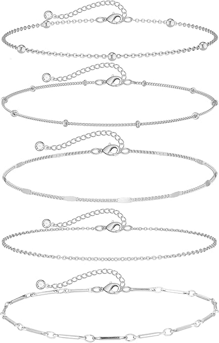 Anklets for Women 14K Gold Silver Plated Ankle Bracelets Trendy Waterproof Boho Anklets Set Adjustable Dainty Cute Diamond Beaded Heart Non Tarnish Summer Beach Jewelry Gift