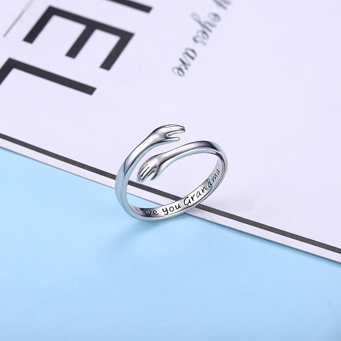 Yesteel S925 Sterling Silver Hug Ring for Women Teen Girls, Adjustable Ring Jewelry Mothers Day Birthday Gifts for Daughters Mom Sister Wife Friends Grandma