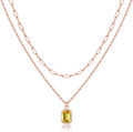 Layered Birthstone Necklace for Women Girls, 14K Gold-Plated Paperclip Chain Choker Necklace with Rectangle Birthstone Pendant Birthday Gifts for Women Girls Dainty Small
