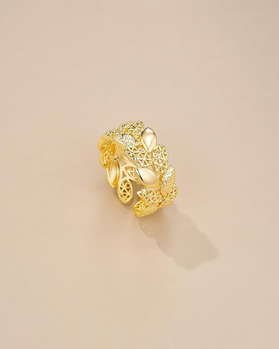 Gold Large Chunky Dainty Shell FULLY ADJUSTABLE Open Ring for Women by SNGIA, Summer Beach Handmade Adjustable Seashell Ring, Minimalist Stackable Ocean Themed Wedding Date Birthday Gift, Bold Exaggerated Irregular Wavy Trendy Ribbed Jewelry, Textured ...