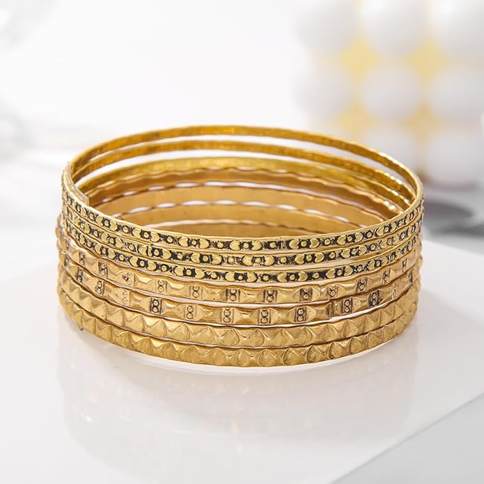16Pcs Gold Bangle Bracelets for Women - Multi Layer Stackable Textured Bracelets Boho Jewelrys Set.