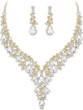 Bridal Bridesmaid Austrian Crystal Jewelry Set, Floarl rhinestone Statement Neckace Teardrop Necklace Drop Dangle Earrings Set