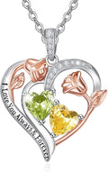 Valentine's Day Gifts for Wife 925 Sterling Silver Double Birthstone Pendant Necklaces I Love You for Always and Forever Necklace Anniversary Birthday Gifts for Wife Girlfriend Mom Her