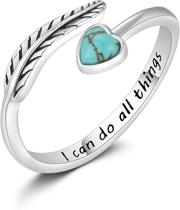 Turquoise/Moss Agate/Moonstone/Black Onyx/Lapis Lazuli/Labradorite/Tiger Eye Feather Ring 925 Sterling Silver Adjustable Ring Western Thumb Rings Vintage Jewelry Gifts for Women
