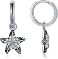 Sterling Silver Beach Ocean Series Hoop Earrings with Crystal, Jewelry Collection for Women Girls