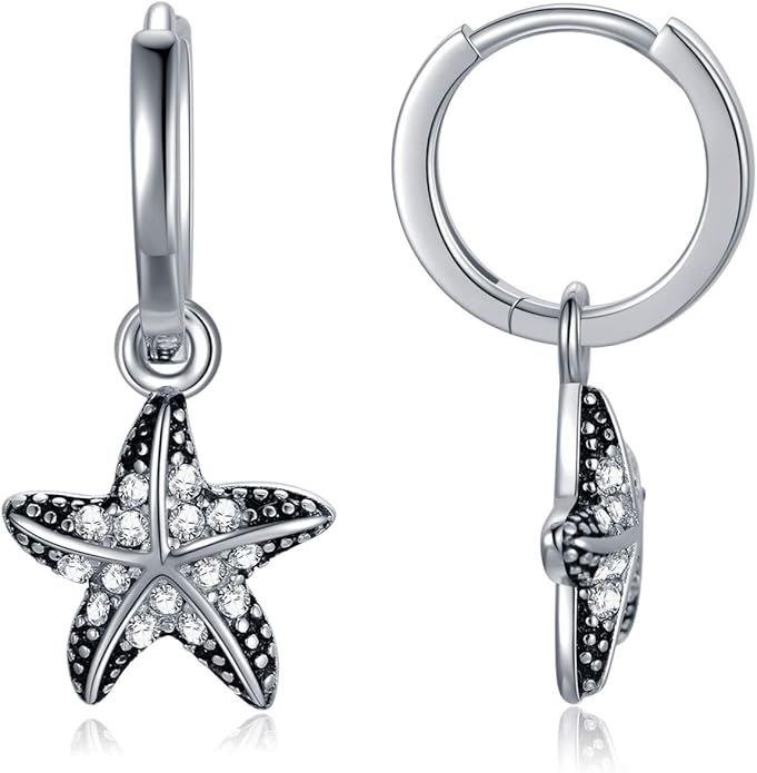 Sterling Silver Beach Ocean Series Hoop Earrings with Crystal, Jewelry Collection for Women Girls
