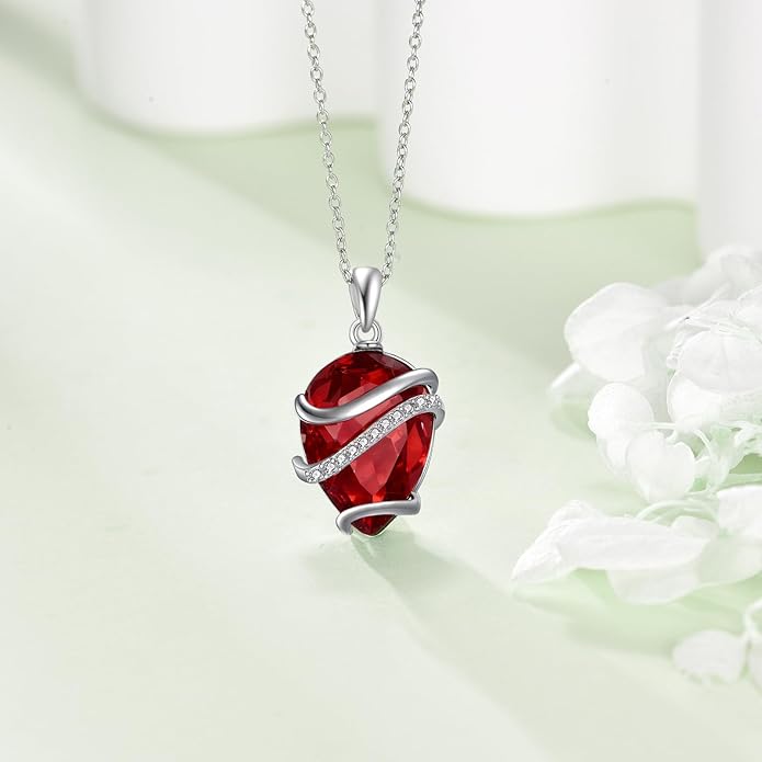 Birthstone Necklace for Women Sterling Silver Teardrop Pendant Necklace Birthday Jewelry Gift for Women