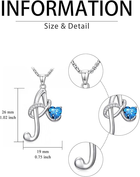 Valentines Day Gifts for Women Alphabet A to Z Initial Birthstone Pendant Necklaces for Women - 18k White Gold Plated Personalized Name Jewelry Valentine Mothers Day Birthday Gifts for Women Her Girlfriend
