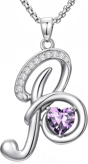 Valentines Day Gifts for Women Alphabet A to Z Initial Birthstone Pendant Necklaces for Women - 18k White Gold Plated Personalized Name Jewelry Valentine Mothers Day Birthday Gifts for Women Her Girlfriend