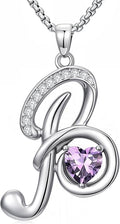 Valentines Day Gifts for Women Alphabet A to Z Initial Birthstone Pendant Necklaces for Women - 18k White Gold Plated Personalized Name Jewelry Valentine Mothers Day Birthday Gifts for Women Her Girlfriend