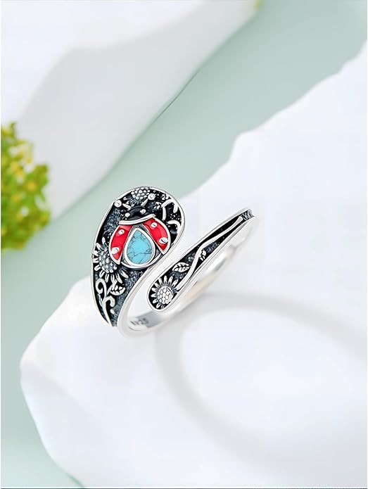 JKR Turquoise Spoon Rings for Women Sterling Silver Vintage Antique Thumb Ring Boho Jewelry Anniversary Birthday Gift for Wife Her Mom