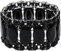 Women’s Elegant Wedding Bridal Crystal Double Row Marquise-Shape Leaf Stretch Bangle Bracelet Bride Jewelry for Women