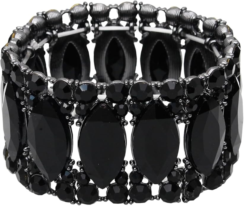Women’s Elegant Wedding Bridal Crystal Double Row Marquise-Shape Leaf Stretch Bangle Bracelet Bride Jewelry for Women