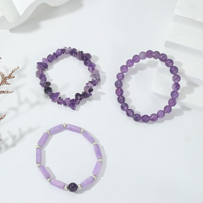 3Pcs Natural Stone Bracelets for Women 8mm Crystal Beaded Bracelets Handmade Stretch Bracelet Healing Crystal Jewelry for Women