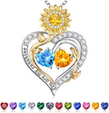 Iefil Valentines Day Gifts for Her - 925 Sterling Silver Sunflower Double Birthstone Necklace for Women, Anniversary Birthday Gifts for Wife, You Are My Sunshine Necklaces, Jewelry for Wife Mom