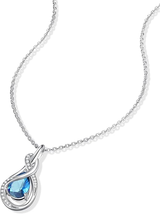 FANCIME TimelessTie Birthstone Necklace for Women White Gold Plated Sterling Silver Ribbon Design Jewelry Knot Pendant Fine Jewelry Gemstone Birthday Graduation Anniversary Valentines Day Gifts for Women Wife Mother Her