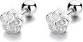 925 Sterling Silver Cubic Zirconia Screw Back Cute Flower Stud Earrings for Women