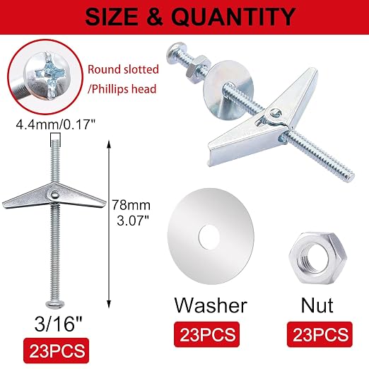92Pcs 3/16 Inch Toggle Bolts for Drywall, Butterfly Anchors Heavy Duty Drywall - Image 2