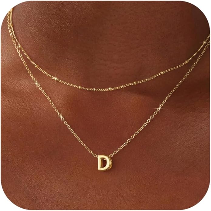 Valentines Day Gifts for Her - Bubble Letter Necklace Layered 14K Gold Plated Initial Necklaces for Women Dainty Cute Choker Pendant Stack Jewelry Fashion Accessories Teen Gift Trendy Stuff