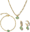 DISTANT DRUMS Simple Natural Green Aventurine Stone Jewelry Set for Women,Hoop Earrings,Bracelet,Necklace,18K Gold-plated Spiritual Gift,Fortunate Stone Jewelry,Choker