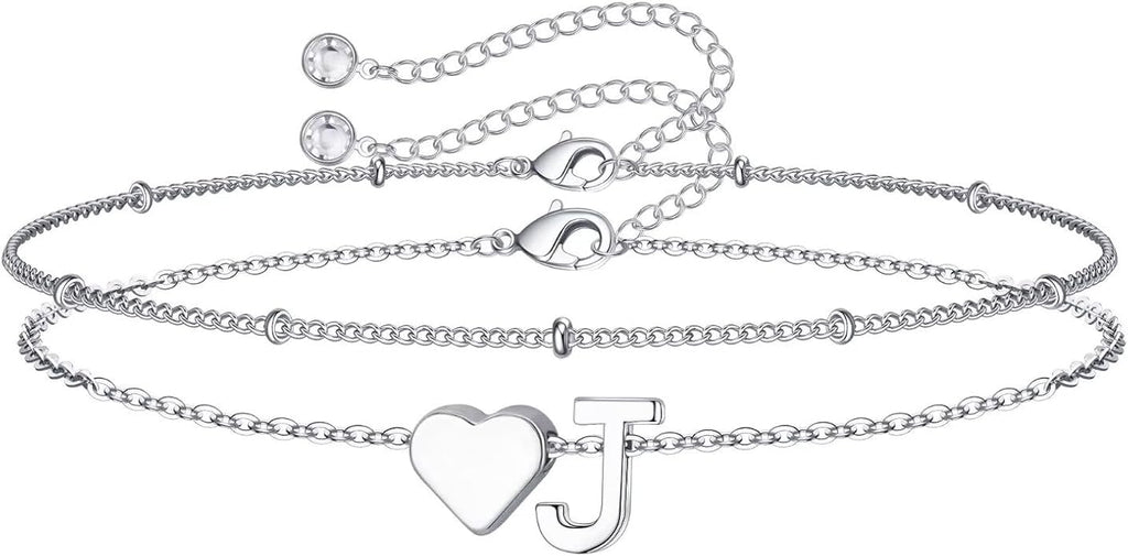 M MOOHAM Valentines Day Gifts for Kids Teen Girls -14K-Gold-Plated Heart Initial A-Z Bracelets for Women Girl Dainty Gold Bracelets Birthday Valentines Gifts for Women Her Teenage Girls Kid Teen Gift