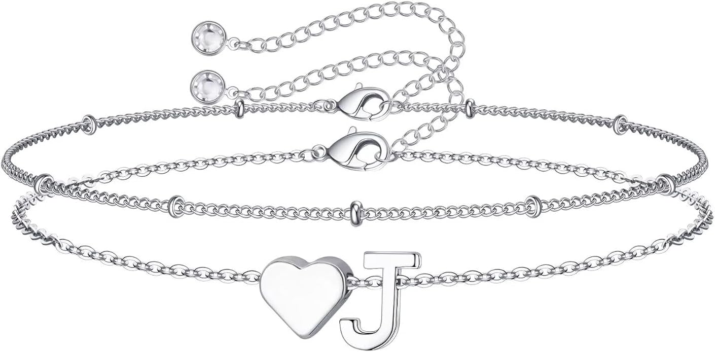 M MOOHAM Valentines Day Gifts for Kids Teen Girls -14K-Gold-Plated Heart Initial A-Z Bracelets for Women Girl Dainty Gold Bracelets Birthday Valentines Gifts for Women Her Teenage Girls Kid Teen Gift