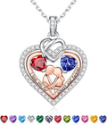 Iefil Valentines Day Gifts for Her - 925 Sterling Silver Double Heart Birthstone Necklace for Women, Anniversary Birthday Gifts for Wife I Love You Gift Couple Sitting Hugging Each Other Jewelry Gift