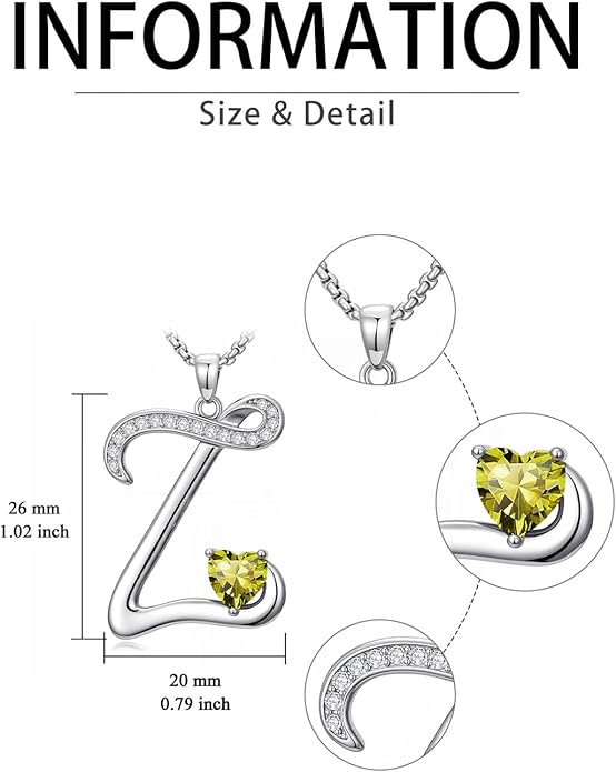 Valentines Day Gifts for Women Alphabet A to Z Initial Birthstone Pendant Necklaces for Women - 18k White Gold Plated Personalized Name Jewelry Valentine Mothers Day Birthday Gifts for Women Her Girlfriend