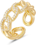 KissYan Gold Rings for Women, 14K Gold Plated Adjustable Statement Irregular Geometric Diamond Twisted Open Stackable Band Chunky Finger Rings Dainty Cubic Zirconia Jewelry Gifts
