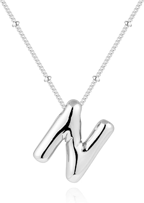 Inerney Valentines Day Gifts Gold Bubble Letter Necklace Initial Necklaces for Women, Chunky 14K Plated Balloon Initials, Trendy Charm Non Tarnish Custom Name Pendant Jewelry Gifts for Mom