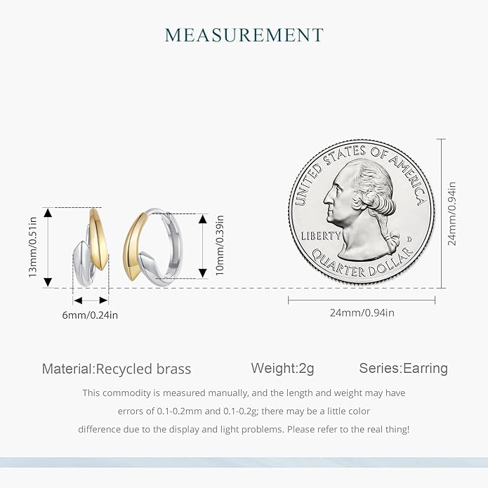 WOSTU 14K Gold Plated Two-Tone Oval Hoop Earrings for Women, Water Drop Design Lightweight Huggie Earrings,925 Sterling Silver Posts Double Drop Chunky Hoops Hypoallergenic Ear Buckles