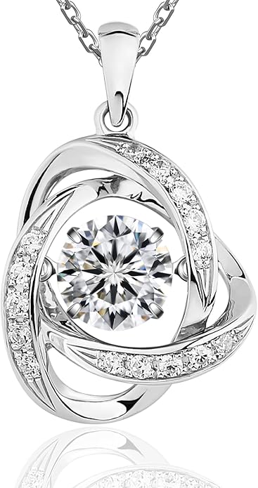 ARINZA Moissanite Necklace for Women, 1 Ct 925 Sterling Silver Dancing Diamond Pendant, 18+2 Inch Chain, Valentine’s Day Christmas Gift for Her, Wife, Mom, Anniversary, Birthday