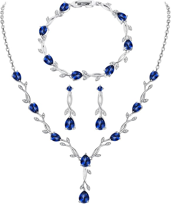 Hadskiss Jewelry Set for Women, Necklace Dangle Earrings Bracelet Set with White AAA Cubic Zirconia, Allergy Free Wedding Party Jewelry for Bridal Bridesmaid