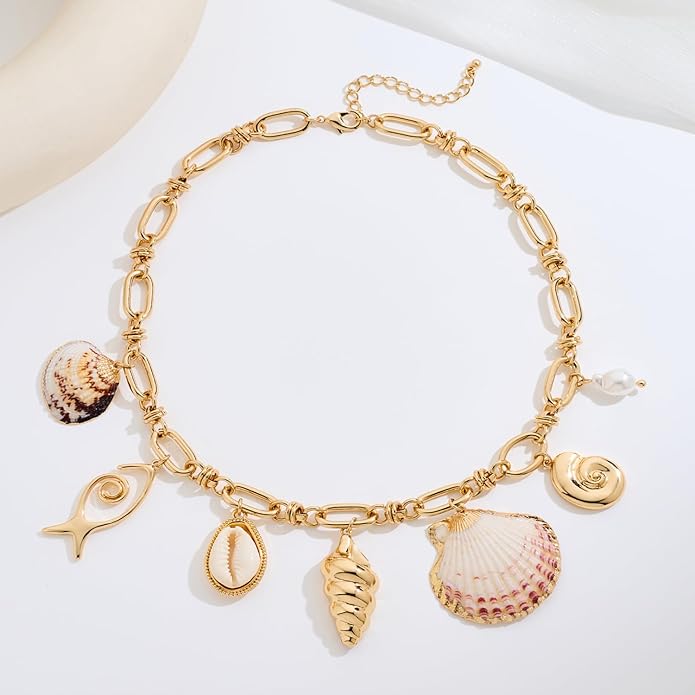 LILIE&WHITE Gold Sea Shell Necklaces for Women With Trendy Charms Necklaces Summer Beach Necklace Starfish Charms Fashion Jewelry Gift