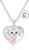 C-leen Axolotl Valentines Day Gifts for Her, 14K Gold Plated Axolotl Initial Necklace Cute Heart Initial Pendant Necklaces Birthday Valentines Day Gifts for Kids Girls Women