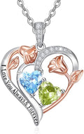 Valentine's Day Gifts for Wife 925 Sterling Silver Double Birthstone Pendant Necklaces I Love You for Always and Forever Necklace Anniversary Birthday Gifts for Wife Girlfriend Mom Her