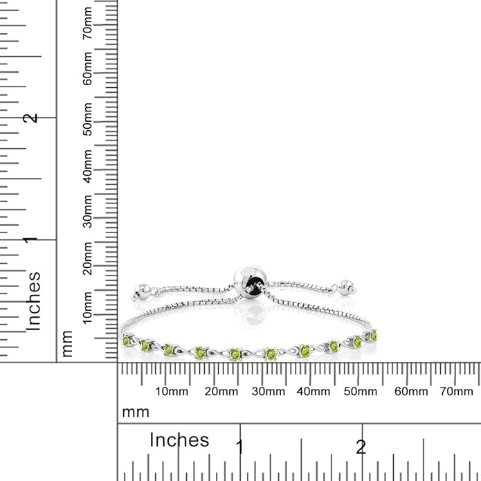 Gem Stone King Round Gemstone Birthstone Tennis Bracelet For Women | 925 Sterling Silver | 2.5MM Round | Fits Up To 9 Inch Wrist | Adjustable Bolo Bracelet For Women | Easy-On Easy-Off