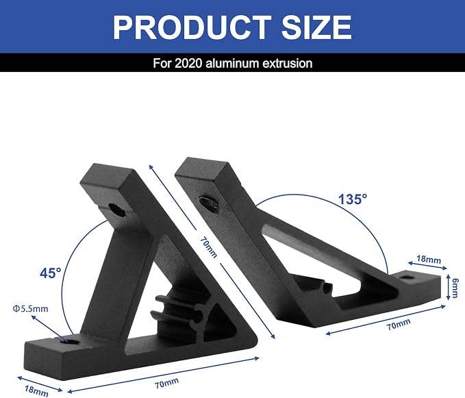 8 pcs 2020 45/135 Degree Angle Corner Bracket Black 2020 Extrusion Hardware - Image 2