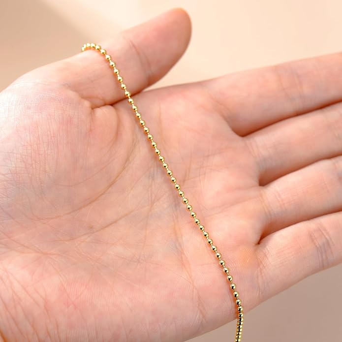 14K Yellow Gold 6-13 Inch 1.2mm-3.2mm Chain Bracelet Anklet for Women, Cuban Link Curb/Rope/Paper Clip/Round Snake/Herringbone/Bead/Water Wave, Thin Gold Chain Bracelet Durable Strong Real 14k Gold Chain Bracelet Anklet