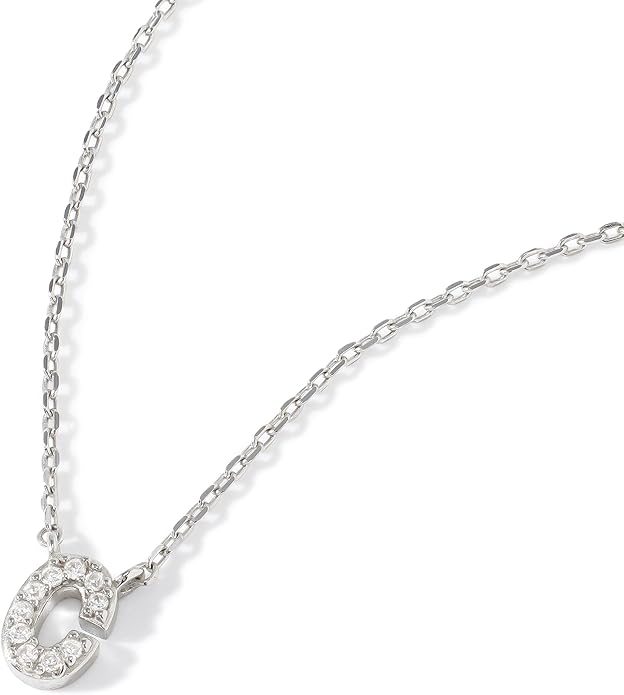 JTV Sterling Silver Initial Necklace for Women, 0.13 CTW White Cubic Zirconia Letter Pendant, Rhodium-Plated, Personalized Monogram Jewelry, Gift Box Included, 18”