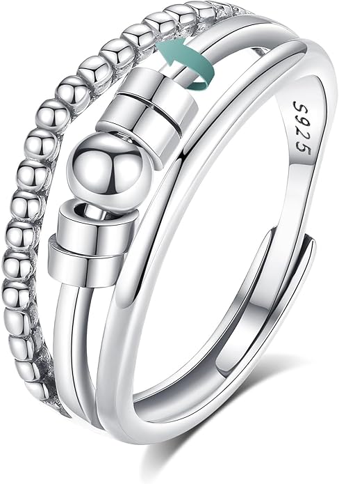 Vito 925 Sterling Silver Fidget Anxiety Ring for Women, Adjustable Open Spinner Ring Stress Relief Ring Stacking Band Anillos Jewelry Gift for Mom Daughter
